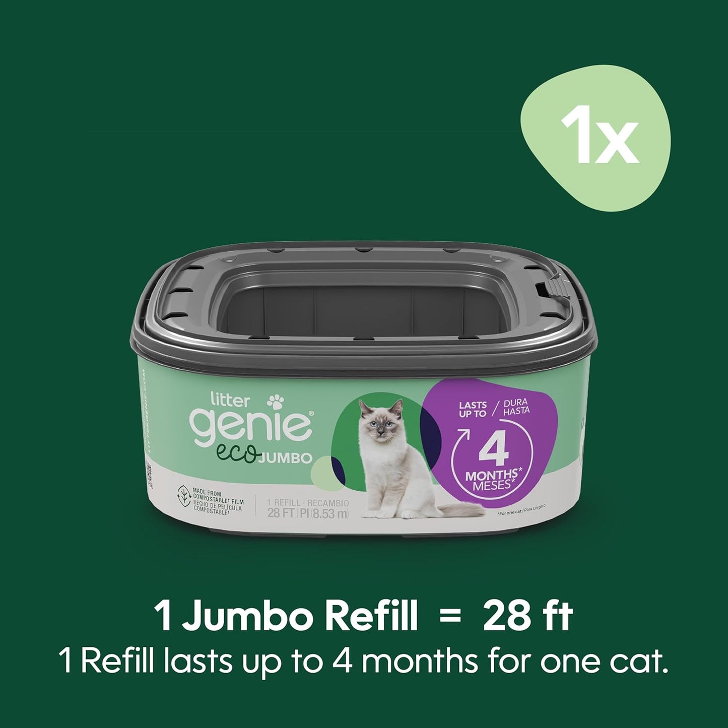 Eco Refills | Compostable Cat Litter Bags Jumbo 1-Pack | up to 4 Months of Supply in 1 Cartridge