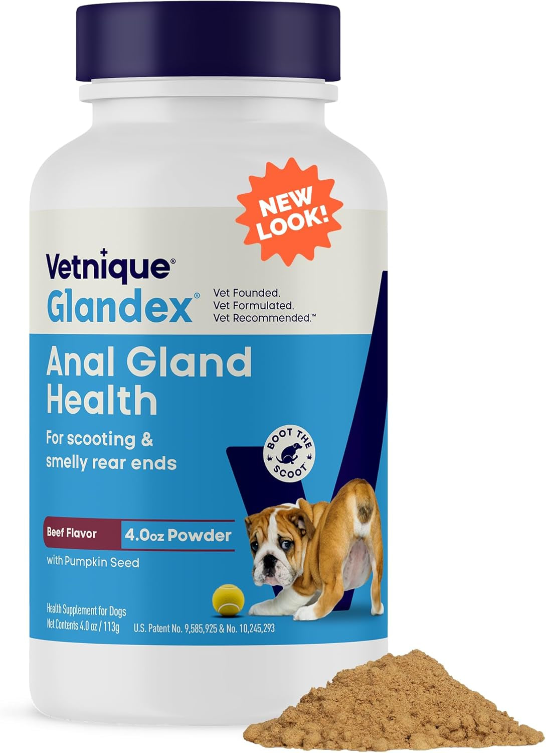 Glandex Dog Fiber Supplement Powder for Anal Glands with Pumpkin, Digestive Enzymes & Probiotics - Vet Recommended (Regular or Advanced Strength) - Boot the Scoot (4.0Oz Powder, Beef Liver)