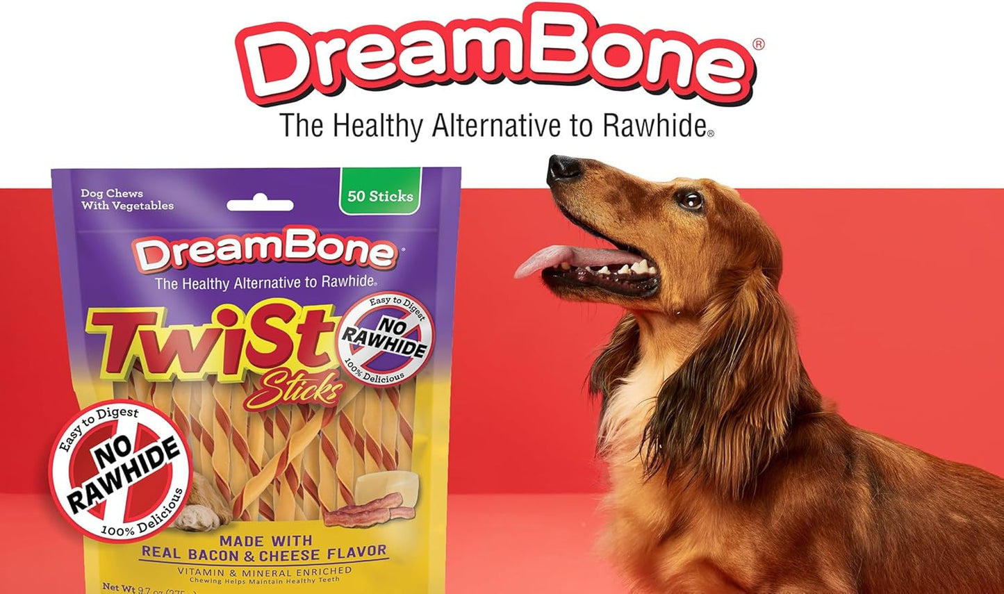 Twist Sticks, Made with Real Bacon and Cheese Flavor, Rawhide-Free Chews for Dogs, 50 Count