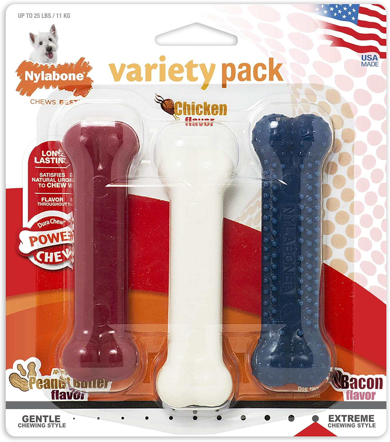 Original Bone Power Chew Toy for Dogs, Durable Dog Toys for Aggressive Chewers, Peanut Butter Flavor, Small - up to 25 Ibs, 3 Pack