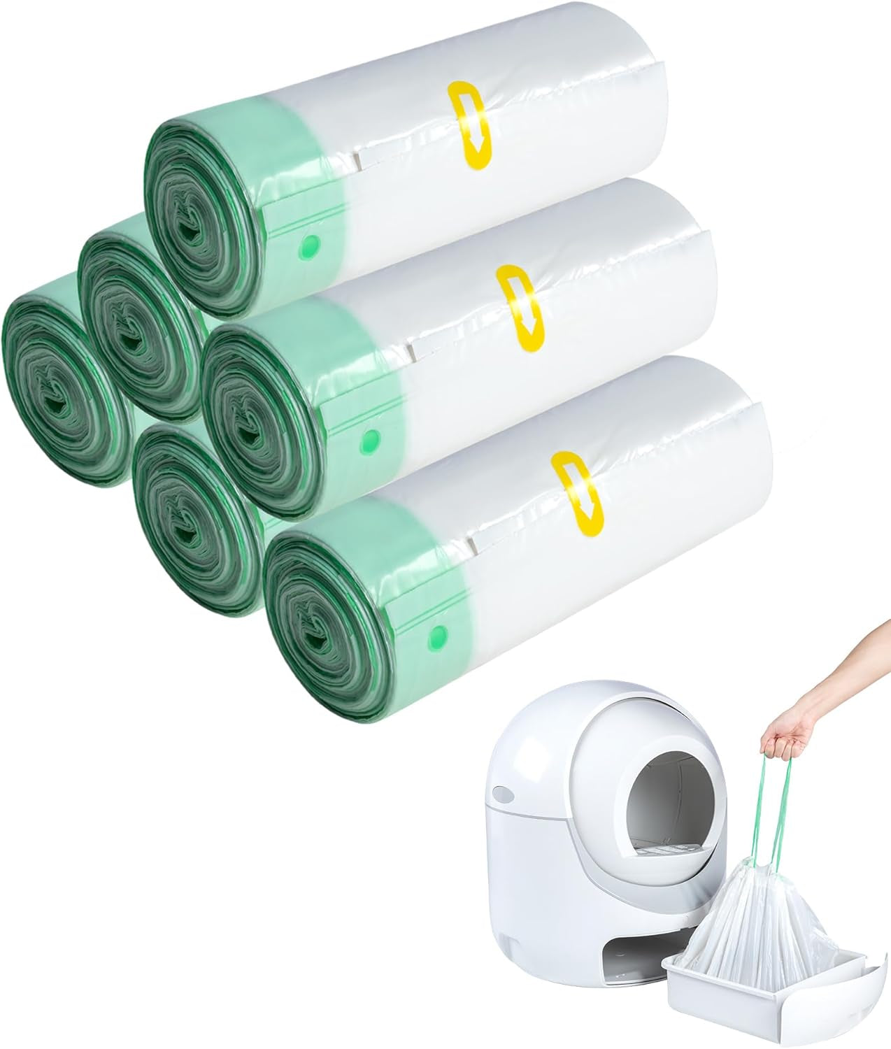 120 Count Cat Litter Box Liners for Automatic Cat Litter Box and Litter Box Robot 4/3, Heavy-Duty, Extra Thick, Economy Bulk Pack