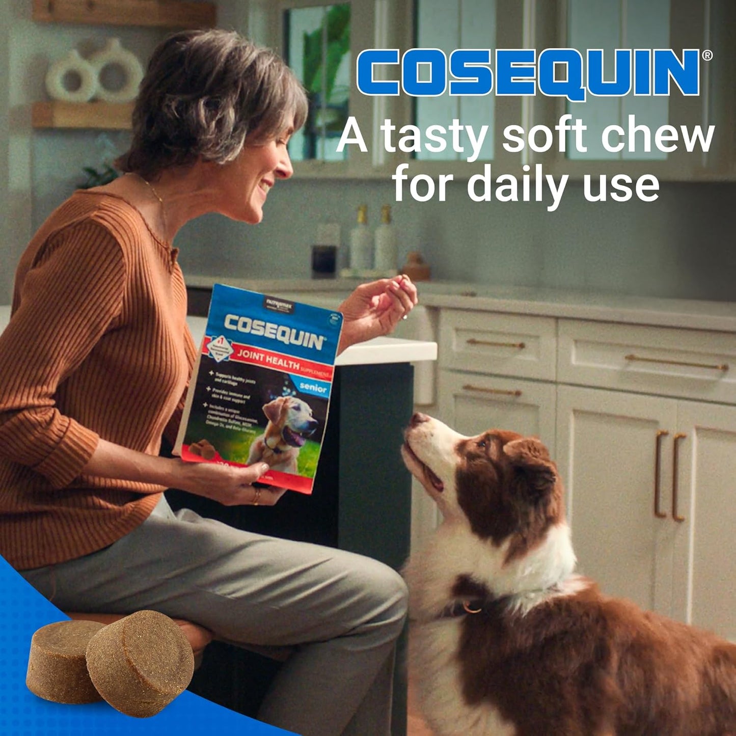 Nutramax Cosequin for Senior Dogs Joint Health Supplement, Contains Glucosamine for Dogs, Chondroitin, MSM, Omega-3S and Beta-Glucan, Supports Joint, Skin and Coat, Immune Health, Soft Chews, 60 Count