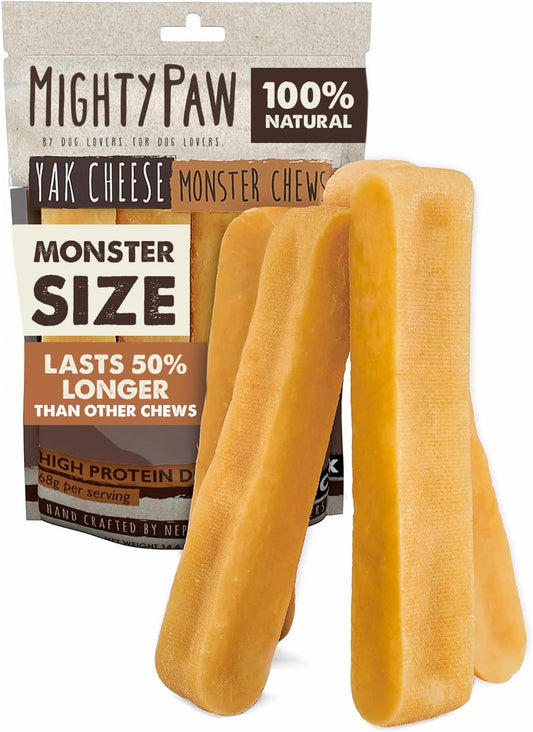 Yak Cheese Dog Chews - All-Natural Treats for Dogs - High Protein Treat with 68 Grams of Protein per Chew - Delicious and Long Lasting - Limited Ingredients - Monster 4 Pack