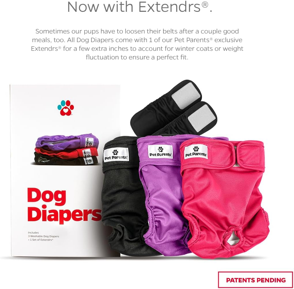 ® Washable Dog Diapers (3Pack) + Extendrs® of Durable Doggie Diapers, Premium Dog Diapers Female (Large, Princess)