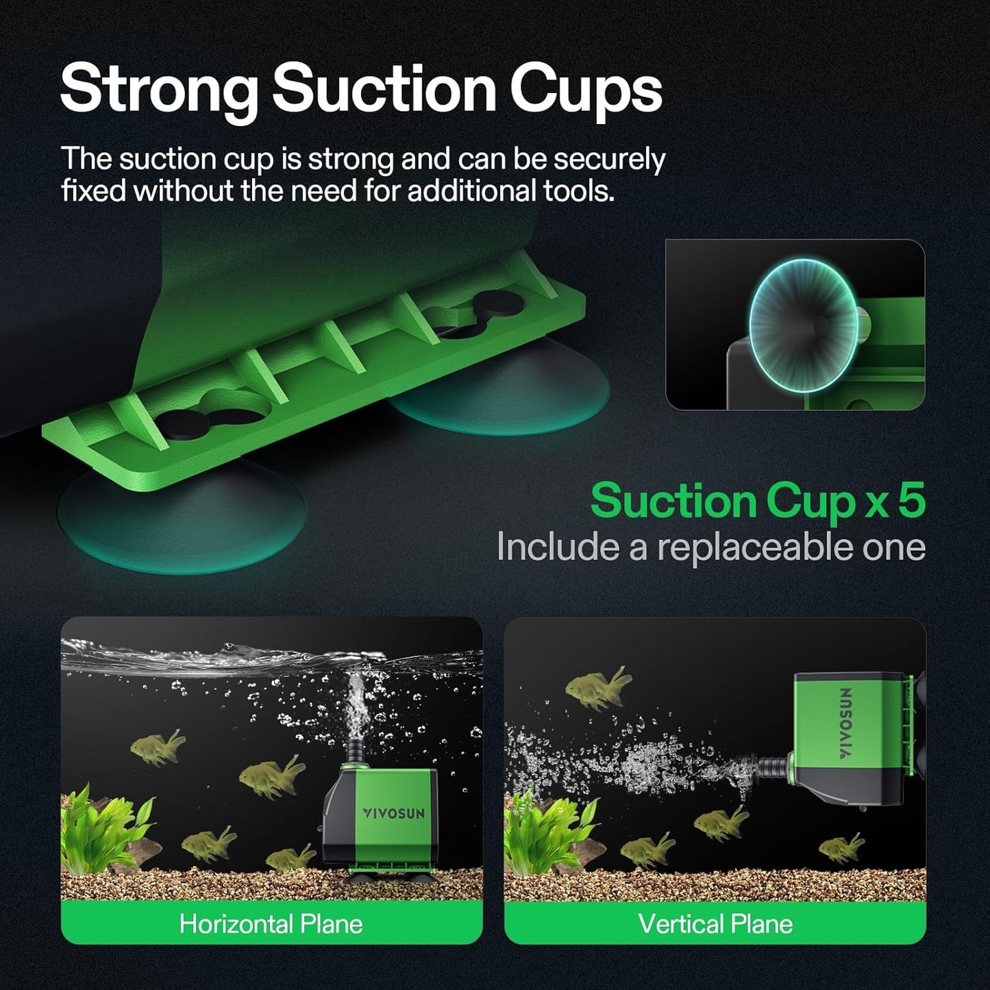 800GPH Submersible Pump(3000L/H, 24W), Ultra Quiet Water Fountain Pump with 10Ft. High Lift with 6.5Ft. Power Cord, 3 Nozzles for Fish Tank, Pond, Aquarium, Statuary, Hydroponics Green