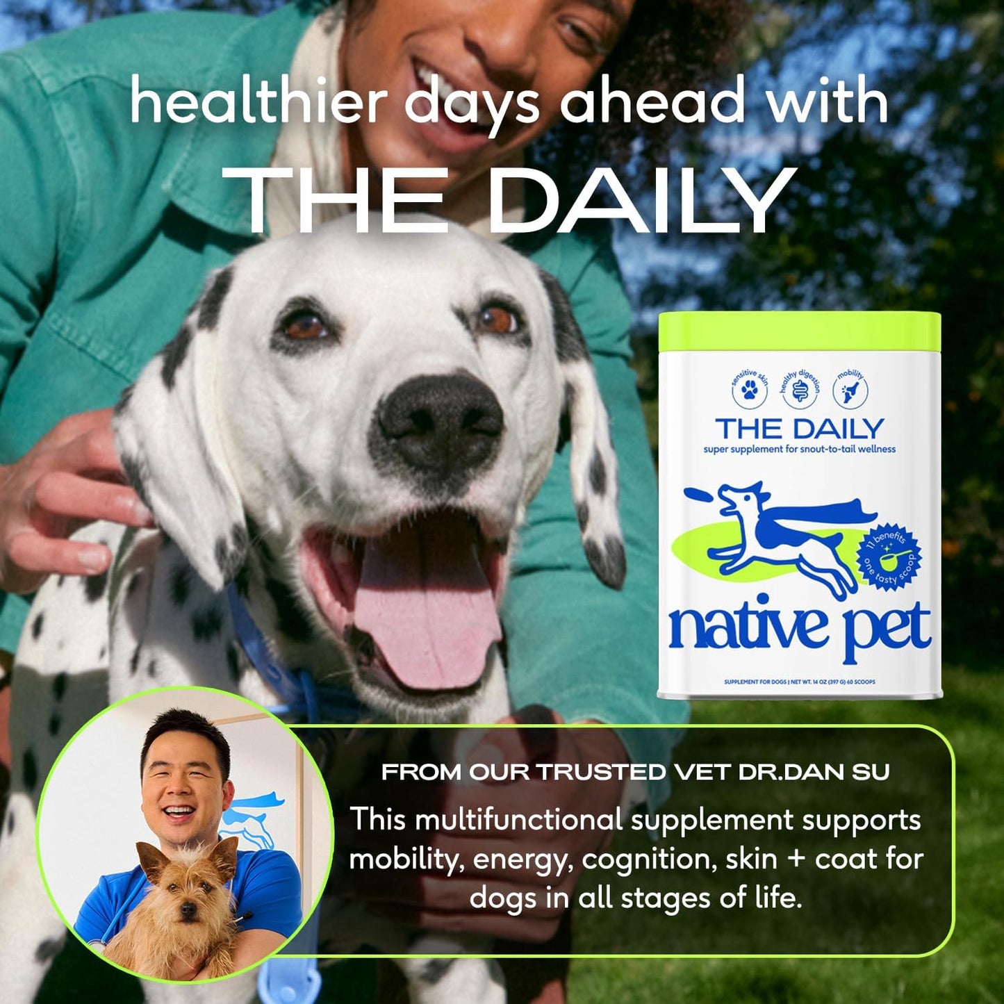 Dog Vitamins & Supplements - 11-In-1 Multivitamin Powder for Dogs Food Topper - Collagen, Glucosamine, Probiotics, Omega & More- Supports Healthy Gut, Mobility & Overall Health -30 Scoops