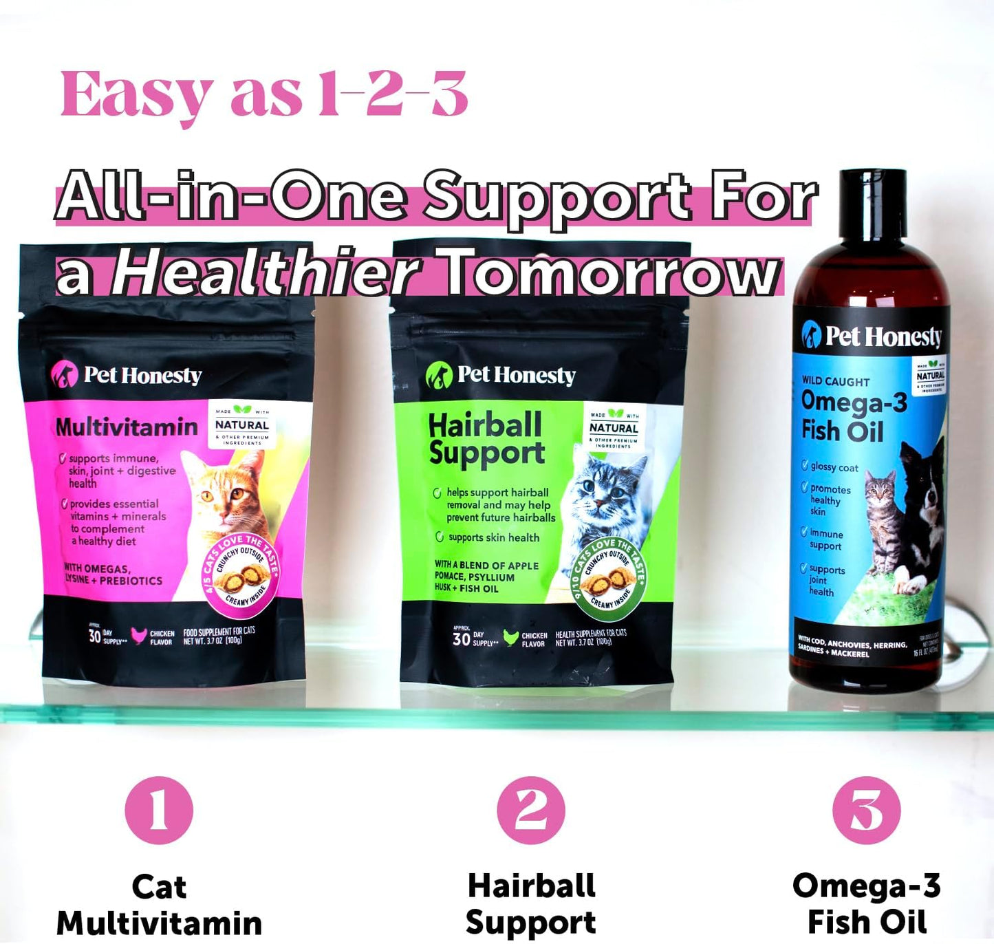 Cat Multivitamin Chews - Cat Treats for Health + Immune, Joint Support, Skin & Coat, and Digestion - Omega 3S, Lysine & Probiotics for Cats, Vitamins for Cats - Chicken (90-Day Supply)