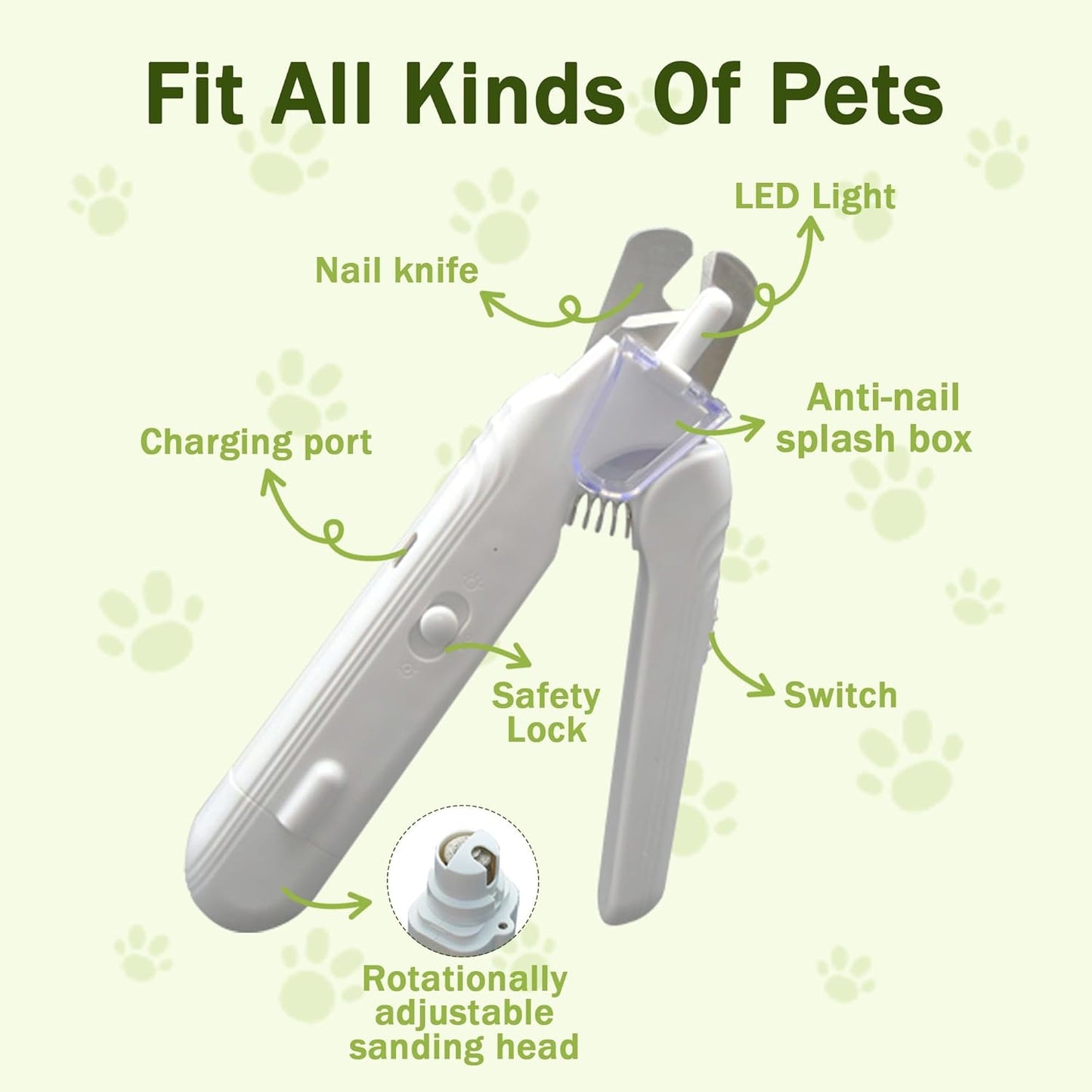 2-In-1 Dog Nail Grinder & Dog Nail Clippers Trimmers for Large Medium Small Dogs Cats Pets Claw Trimmer with LED Lights (Green)