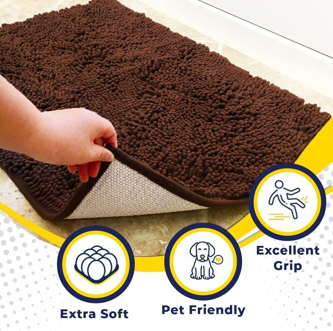 ® Shown on TV – Super Absorbent Microfiber Dog Door Mat for Muddy Paws, Non-Slip Washable Pet Rug, Quick Dry Chenille Entryway Carpet, Machine Washable Indoor Outdoor Mat, Brown 30"X19"