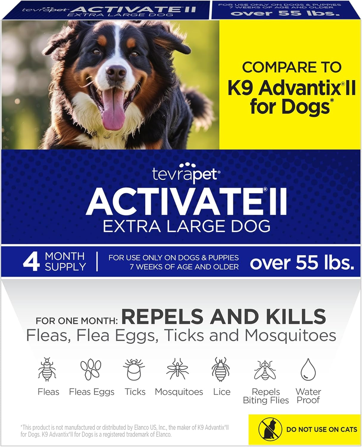 Activate II Flea and Tick Prevention for Dogs | 4 Count | Extra Large Dogs 55+ Lbs | Topical Drops | 4 Months Flea Treatment