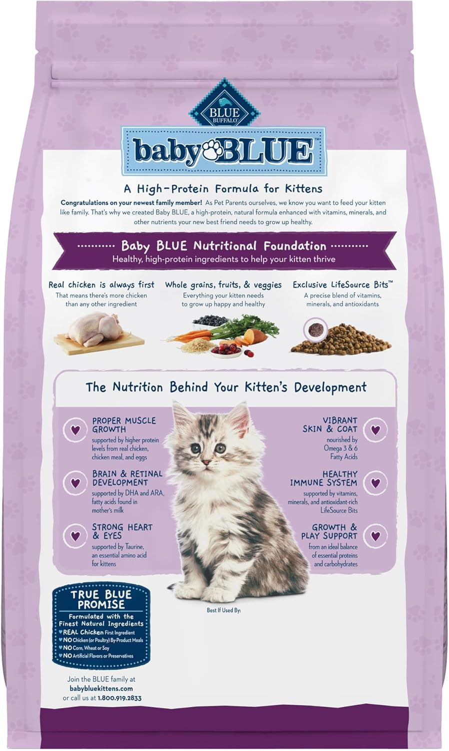 Baby Blue Natural Dry Food for Kittens, Healthy Growth Formula with DHA, Chicken and Brown Rice Recipe, 5-Lb Bag