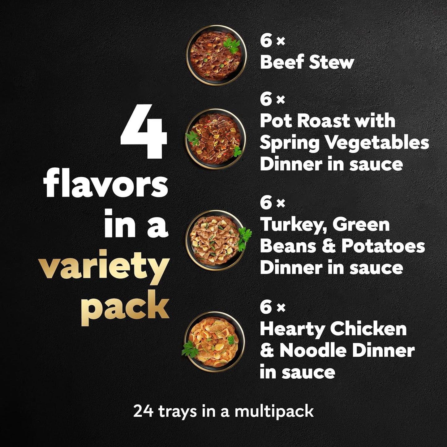 Home Delights Adult Wet Dog Food, Pot Roast with Spring Vegetables, Beef Stew, Turkey, Green Beans, & Potatoes, and Hearty Chicken & Noodle Variety Pack, 3.5 Oz. (24 Count, Pack of 1)