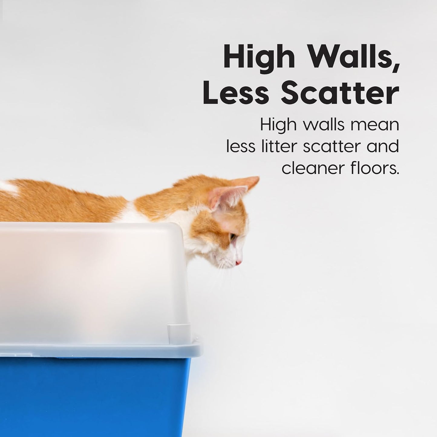 USA Large Cat Litter Box with Scatter Shield and Scoop, Open Top High Sided Cat Litter Pan, Blue