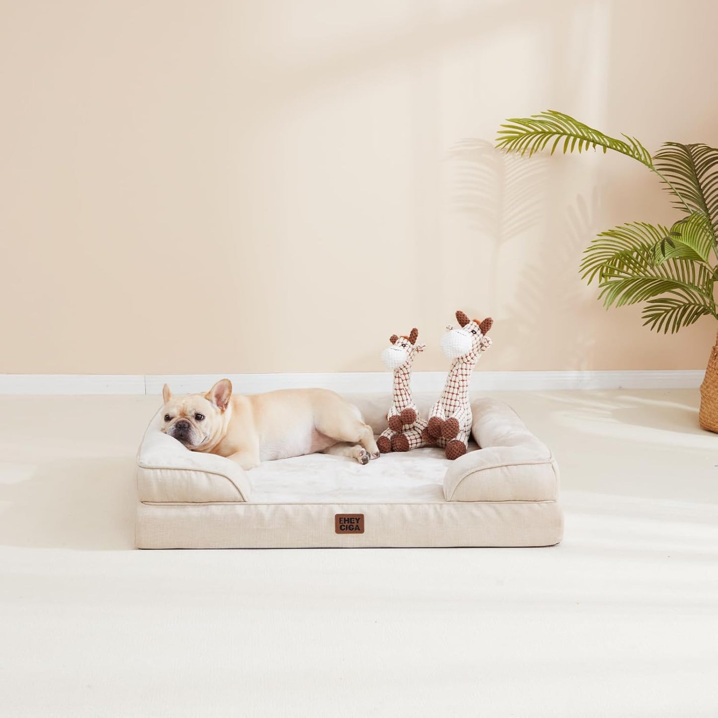 Orthopedic Dog Beds for Extra Large Dogs, Waterproof Memory Foam XL Pet Bed with Sides, Non-Slip Bottom and Egg-Crate Foam Big Dog Couch Bed with Washable Removable Cover, Beige