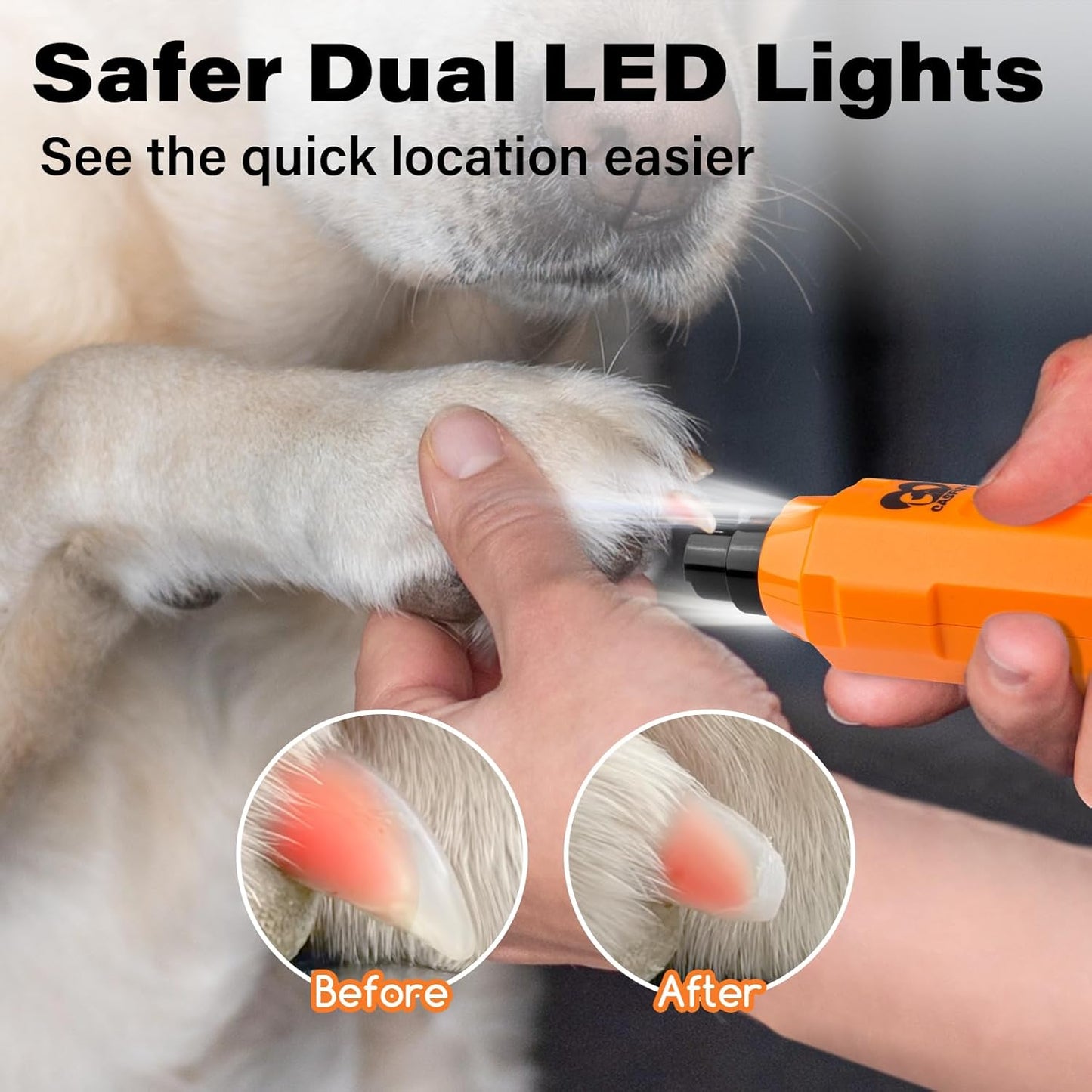 6-Speed Dog Nail Grinder - Newest Enhanced Pet Nail Grinder Super Quiet Rechargeable Electric Dog Nail Trimmer Painless Paws Grooming & Smoothing Tool for Large Medium Small Dogs (Orange)