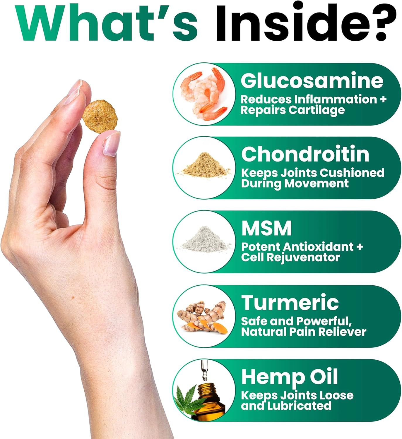 Hemp Hip and Joint Supplement for Dogs - Glucosamine for Dogs - 170 Joint Pain Relief Treats - Chondroitin, MSM, Hemp Oil - Advanced Health Supplement - Mobility Support Chews - Made in USA