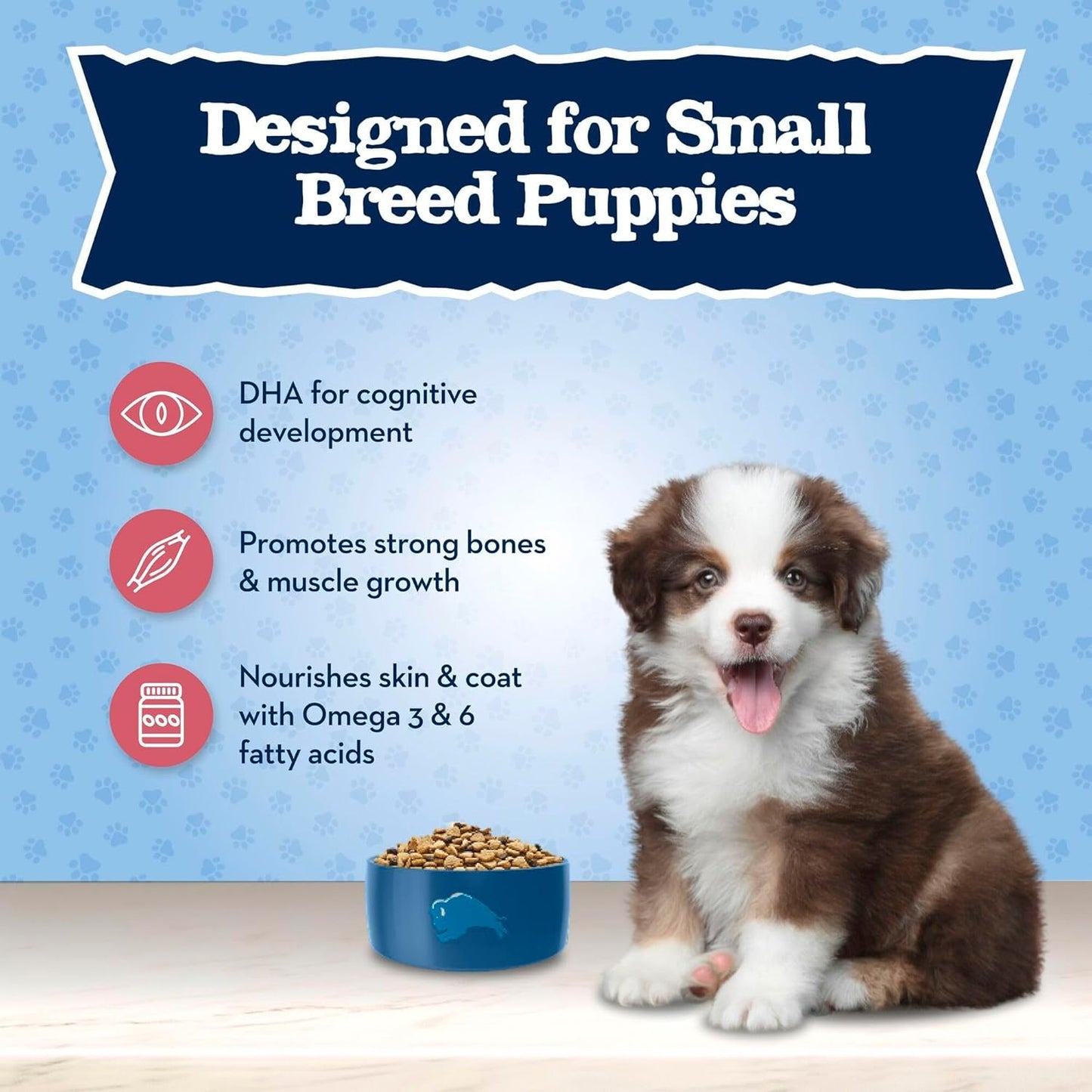 Baby BLUE Natural Small Breed Puppy Dry Dog Food, Healthy Growth Formula with DHA, Chicken and Oatmeal Recipe, 4-Lb. Bag
