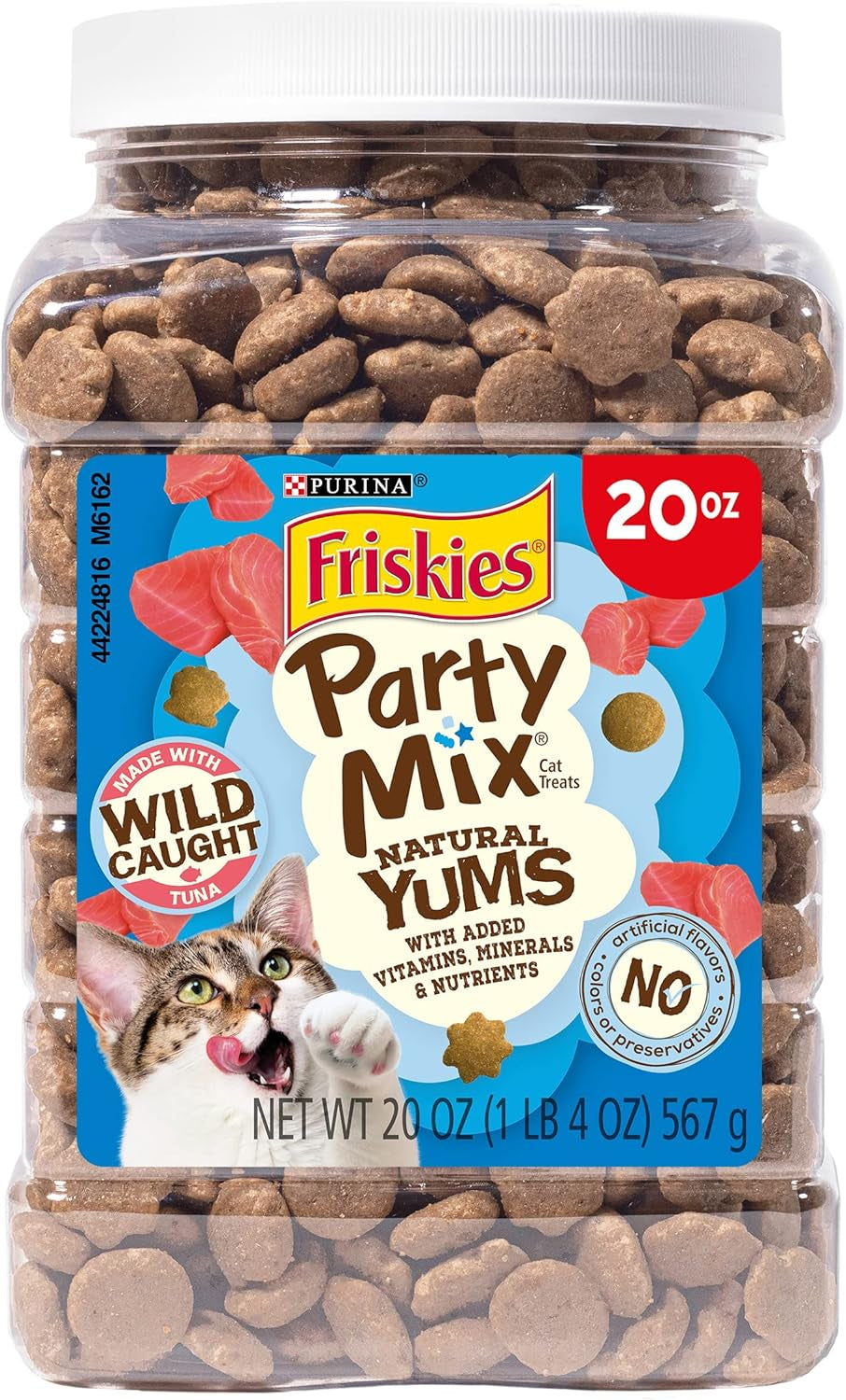 Purina Natural Cat Treats, Party Mix Natural Yums with Wild Caught Tuna and Added Vitamins, Minerals and Nutrients - 20 Oz. Canister