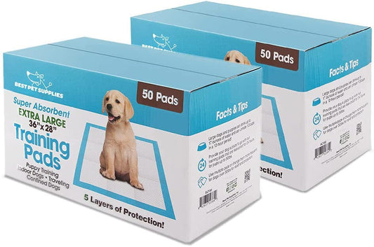 XL Puppy Pads 100 Count - Super Absorbent Dog Training Pads, Quick-Dry, Odor Control, Disposable Pee Pads, Leak-Proof Wee Wee Pads for Indoor Dogs – Baby Blue XL, 100 Pack