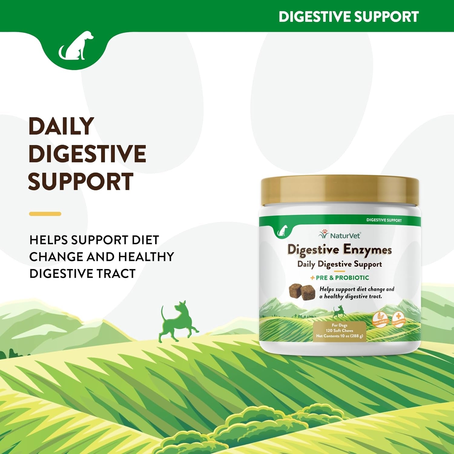 – Digestive Enzymes - plus Probiotics & Prebiotics – Helps Support Diet Change & a Healthy Digestive Tract – for Dogs & Cats (Soft Chews, 120 Count)
