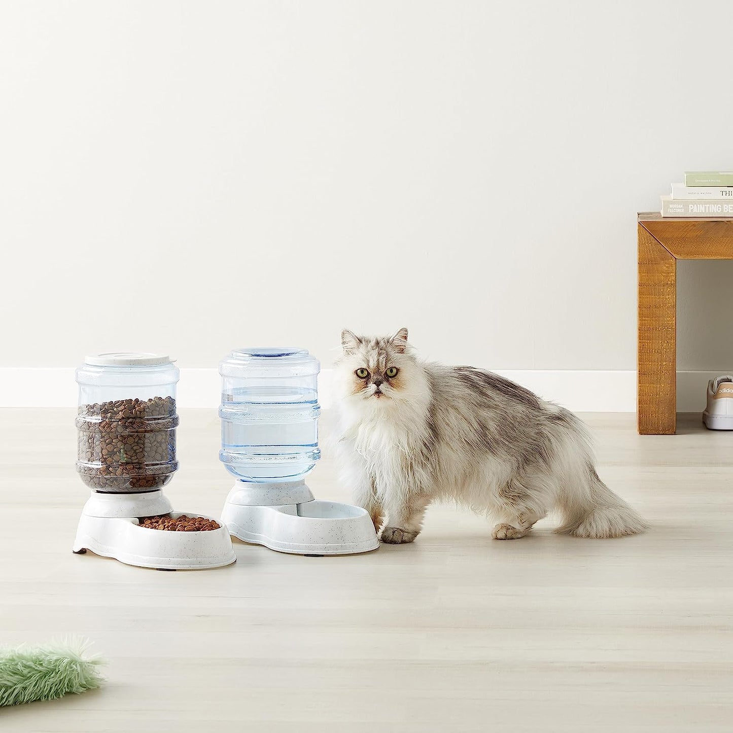 Automatic Dog Cat Water Dispenser Gravity Feeder Set, Pack of 2, Small, 6-Pound Food Capacity, 1-Gallon, Gray