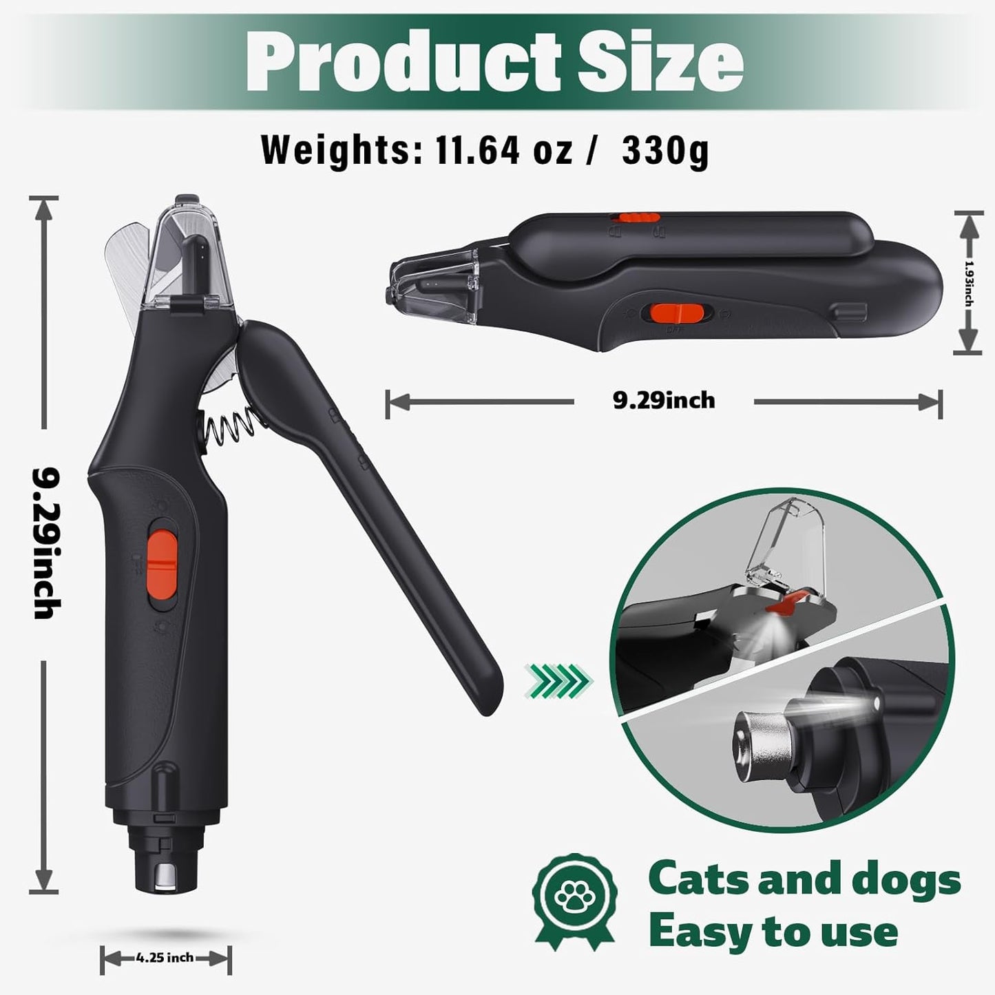 2-In-1 Cat Nail Clippers & Dog Nail Clippers Trimmers for Large Medium Small Dogs Cats Claw Trimmer Quick Sensor and Safety Guard USB Rechargeable with 2 LED Lights Dogs Nail Trimmer