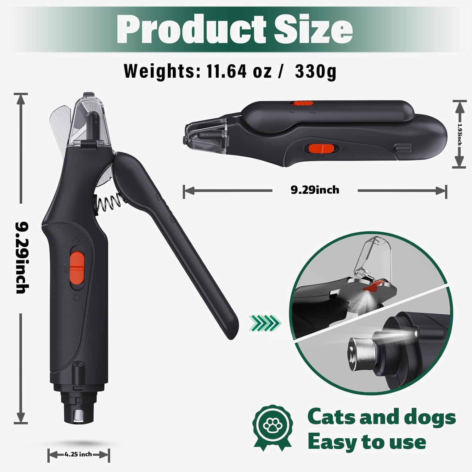 2-In-1 Cat Nail Clippers & Dog Nail Clippers Trimmers for Large Medium Small Dogs Cats Claw Trimmer Quick Sensor and Safety Guard USB Rechargeable with 2 LED Lights Dogs Nail Trimmer