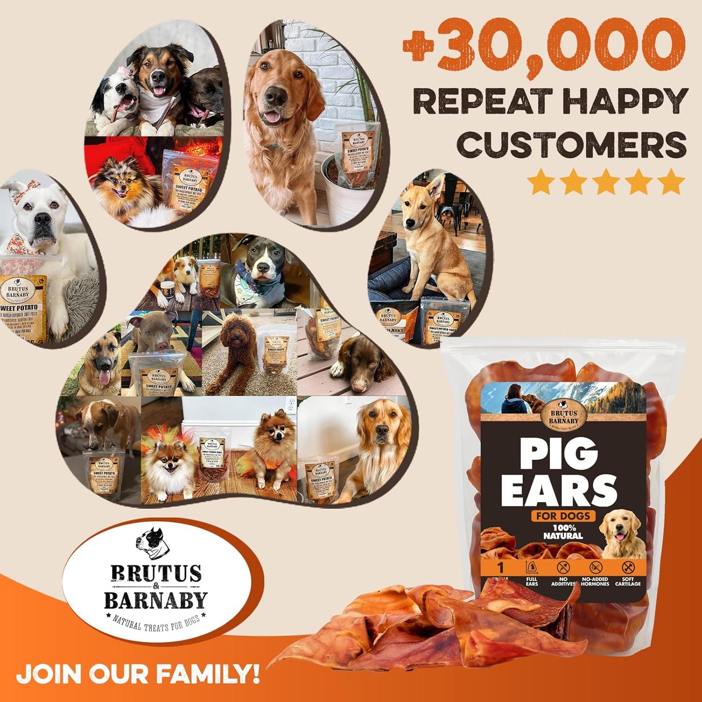 Whole Pig Ears for Dogs, 12 Ct. – All-Natural Single Ingredient Dog Chews, Slow Cooked & Fully Digestible Rawhide Alternative