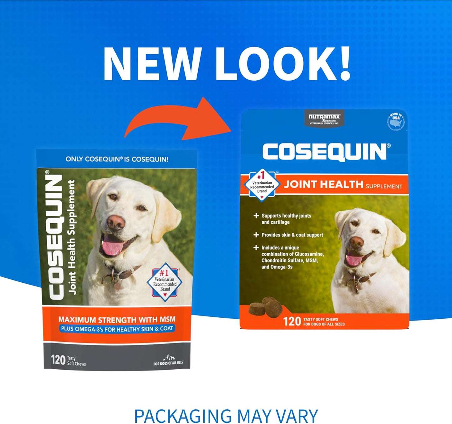 Nutramax Cosequin for Dogs Joint Health Supplement, Contains Glucosamine, plus Chondroitin, MSM and Omega-3S, Supports Joint and Skin and Coat Health, Soft Chews, 120 Count