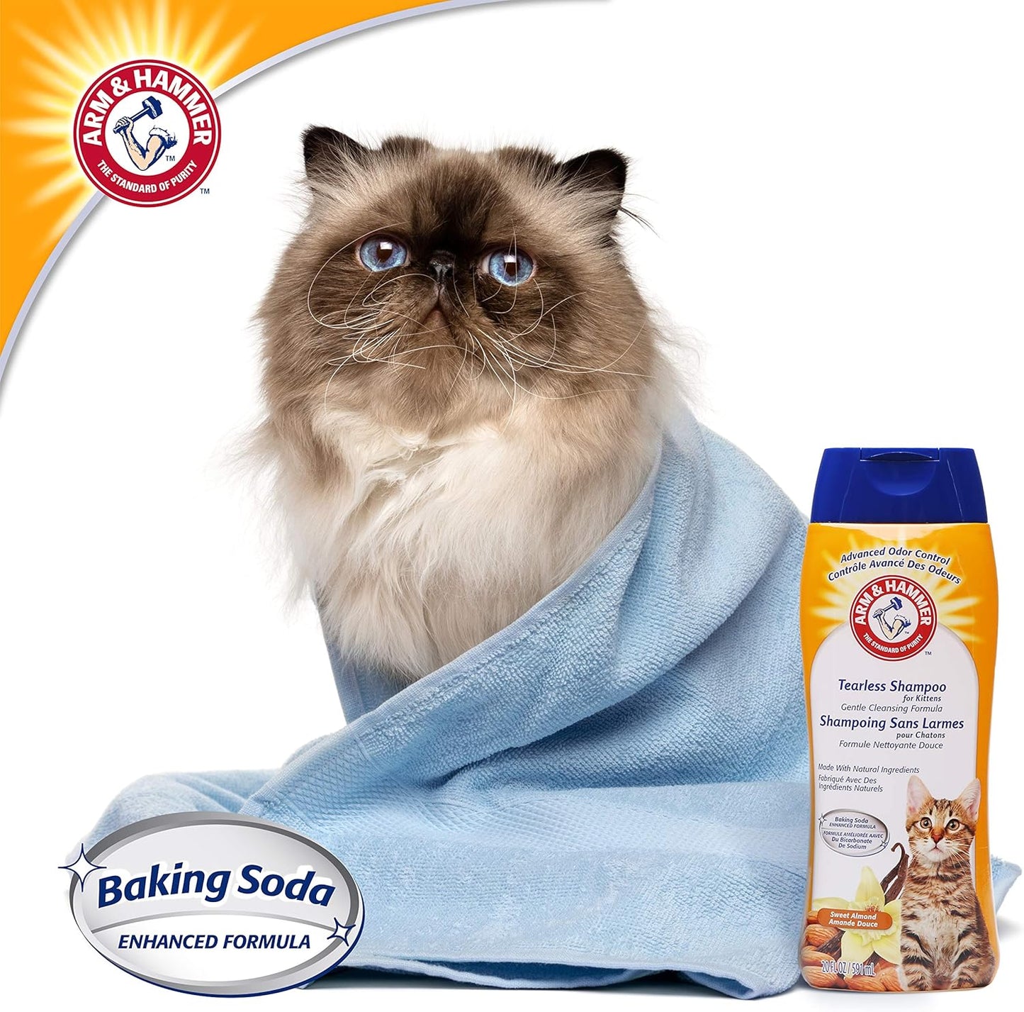 Tearless Kitten Shampoo for Cats Natural Cat Shampoo for Odor Control with Baking Soda, 20 Fl Oz Gentle Cleansing Kitten Shampoo in Sweet Almond Scent (Pack of 1)