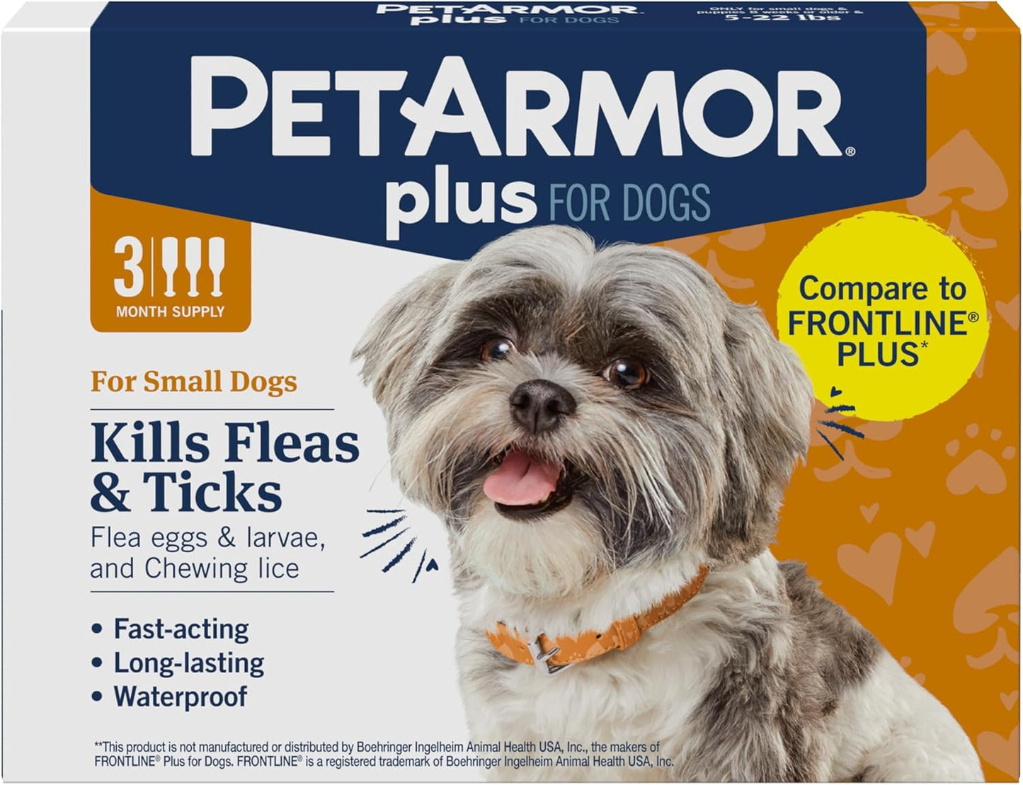 plus Flea and Tick Prevention for Dogs, Dog Flea and Tick Treatment, 3 Doses, Waterproof Topical, Fast Acting, Small Dogs (5-22 Lbs)