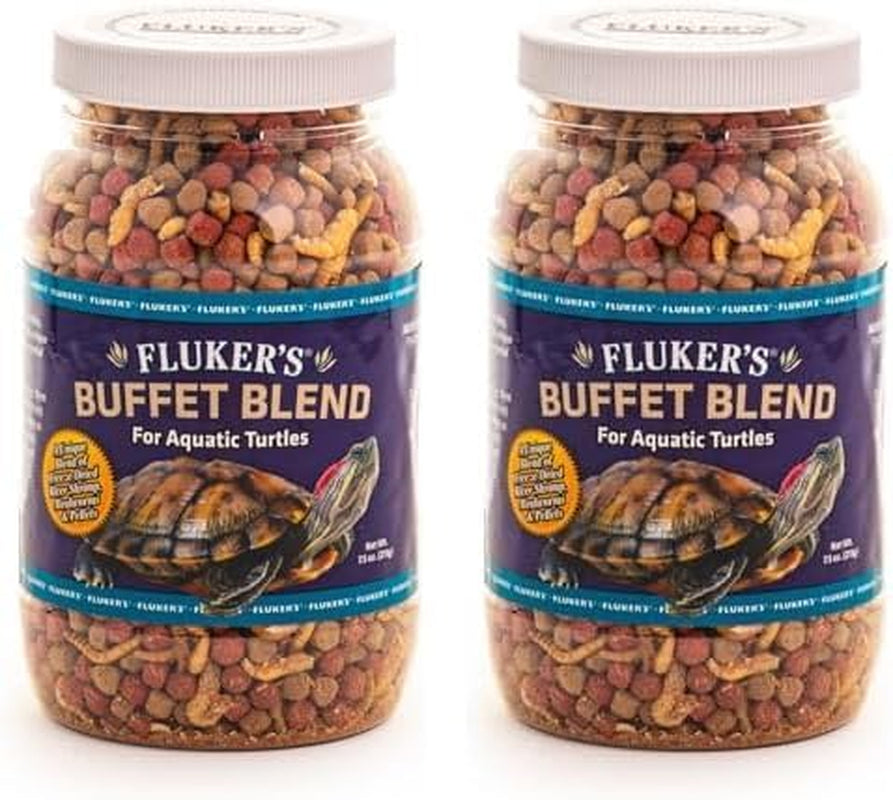 Buffet Blend Aquatic Formula, Turtle Food with Freeze, Dried Shrimp, Mealworms, and Vitamin Enriched Pellets, 7.5 Oz (Pack of 2)
