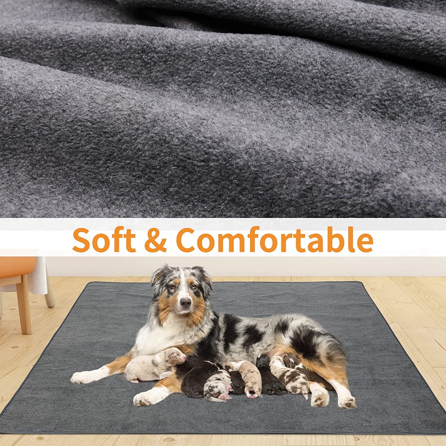 2 Packs Extra Large Reusable Dog Mat for Floor, Non-Slip Washable Pee Pads for Dogs, Fast Absorbent Pet Whelping Pads, Puppy Playpen Mat for Incontinence, Housebreak, Crate (36"X48"-Gray)