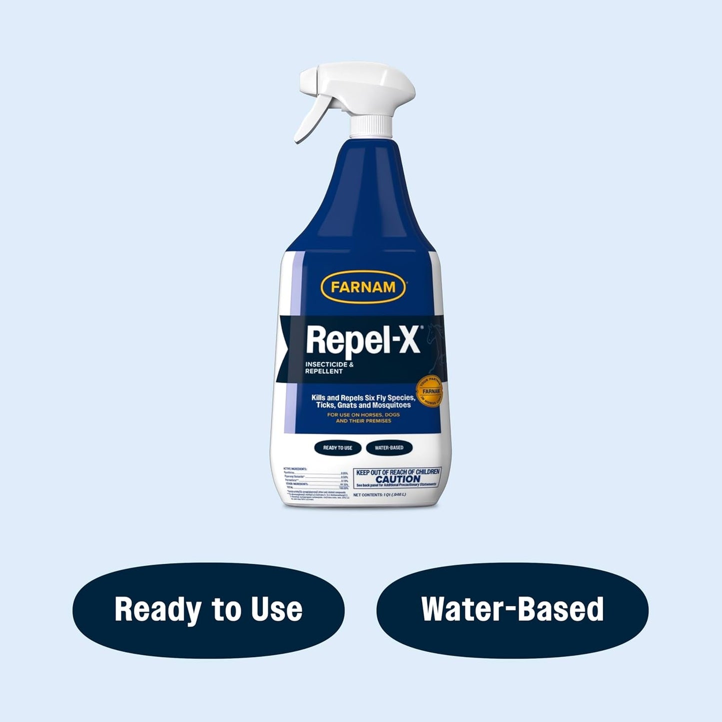 Repel-X Ready-To-Use Fly Spray, Insecticide and Repellent for Horses and Dogs, 32 Fluid Ounces, 1 Quart Bottle with Trigger Sprayer
