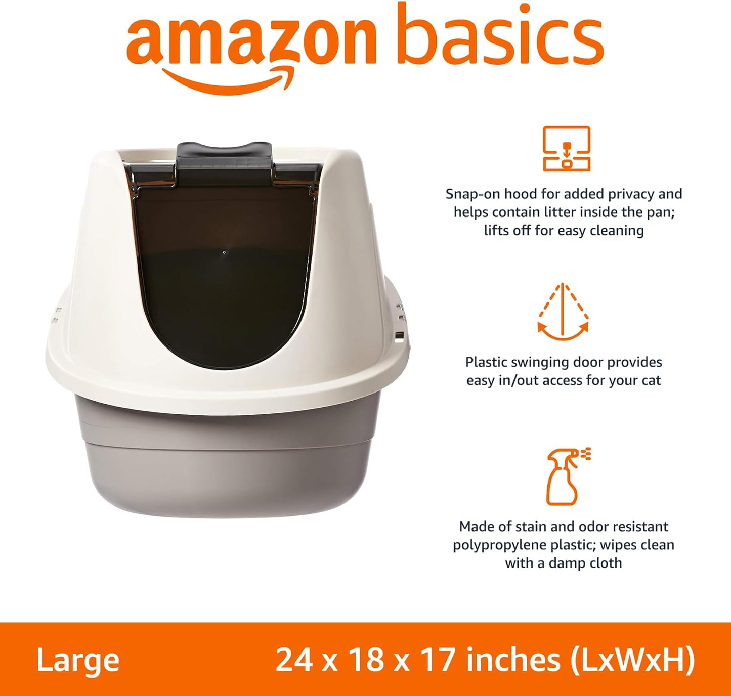 No-Mess Hooded Enclosed Cat Litter Box, Large, Multicolor, 24 in X 18 in X 17 In
