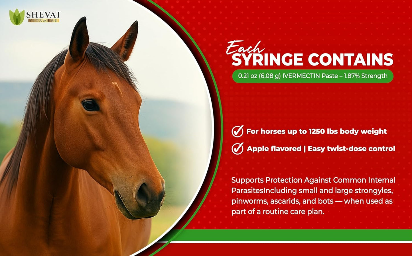 Ivermectin Horse Paste 1.87% – Apple Flavored – 6.08G Tube – for Horses up to 1250 Lb