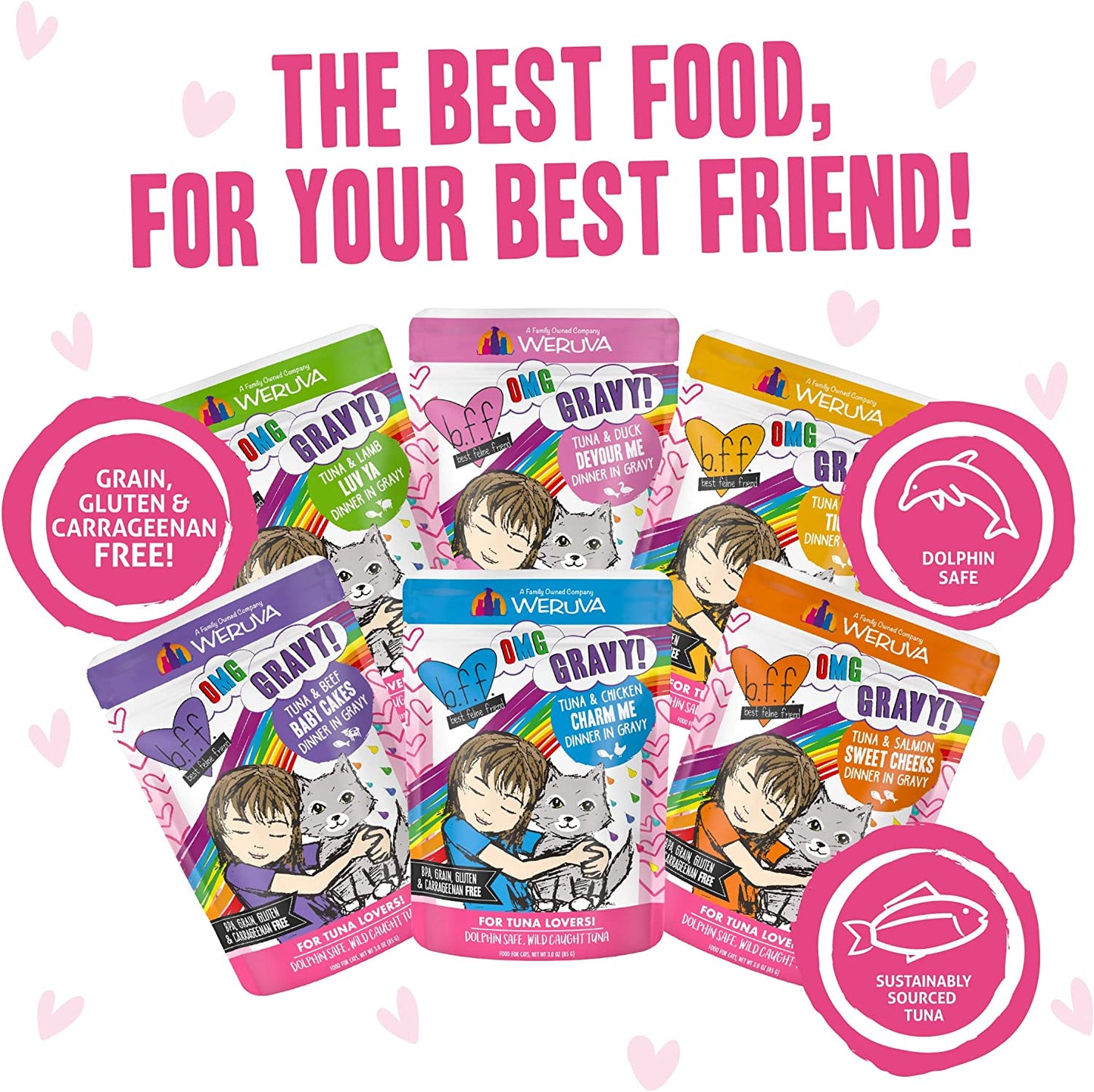 B.F.F. OMG - Best Feline Friend Oh My Gravy!, Rainbow a Gogo Variety Pack! Cat Food, 3Oz Pouch (Pack of 12)