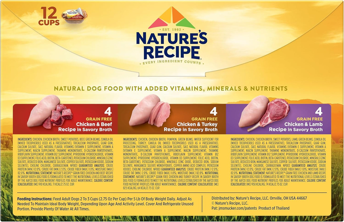 Grain Free Wet Dog Food Variety Pack, Chicken Recipes with Beef, Turkey & Lamb in Savory Broth, 2.75 Oz. Cups (Pack of 12), 2 Count