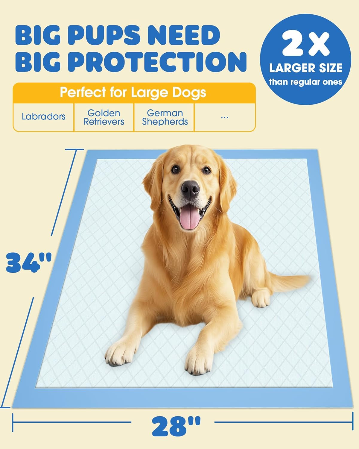 50-Pack X-Larg Puppy Pads - 34" X 28" Extra Large Pee Pads for Dogs with 6-Layer Leakproof Protection, Quick-Dry and Disposable Dog Pads with High Absorbency for Easy Potty Training