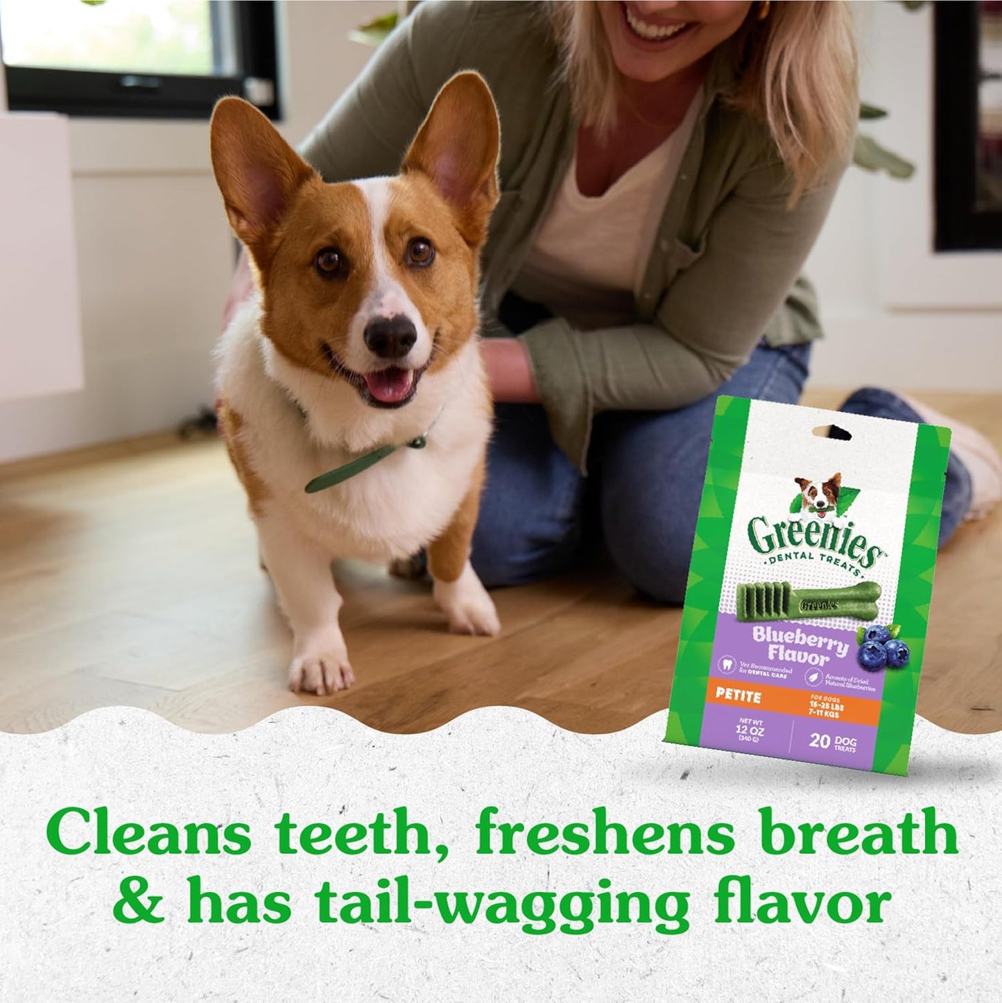 Petite Dental Dog Treats, Blueberry Flavor, 12 Oz. Pack (20 Treats)