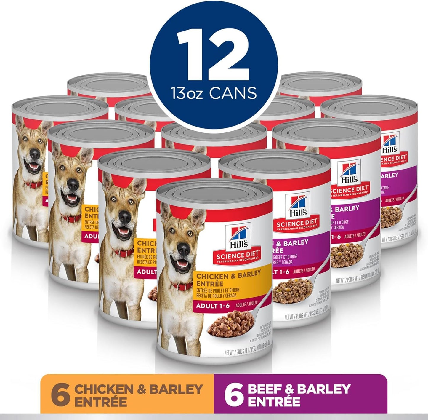 Adult 1-6, Adult 1-6 Premium Nutrition, Wet Dog Food, Variety Pack: Chicken & Barley; Beef & Barley Loaf, 13 Oz Can Variety Pack, Case of 12