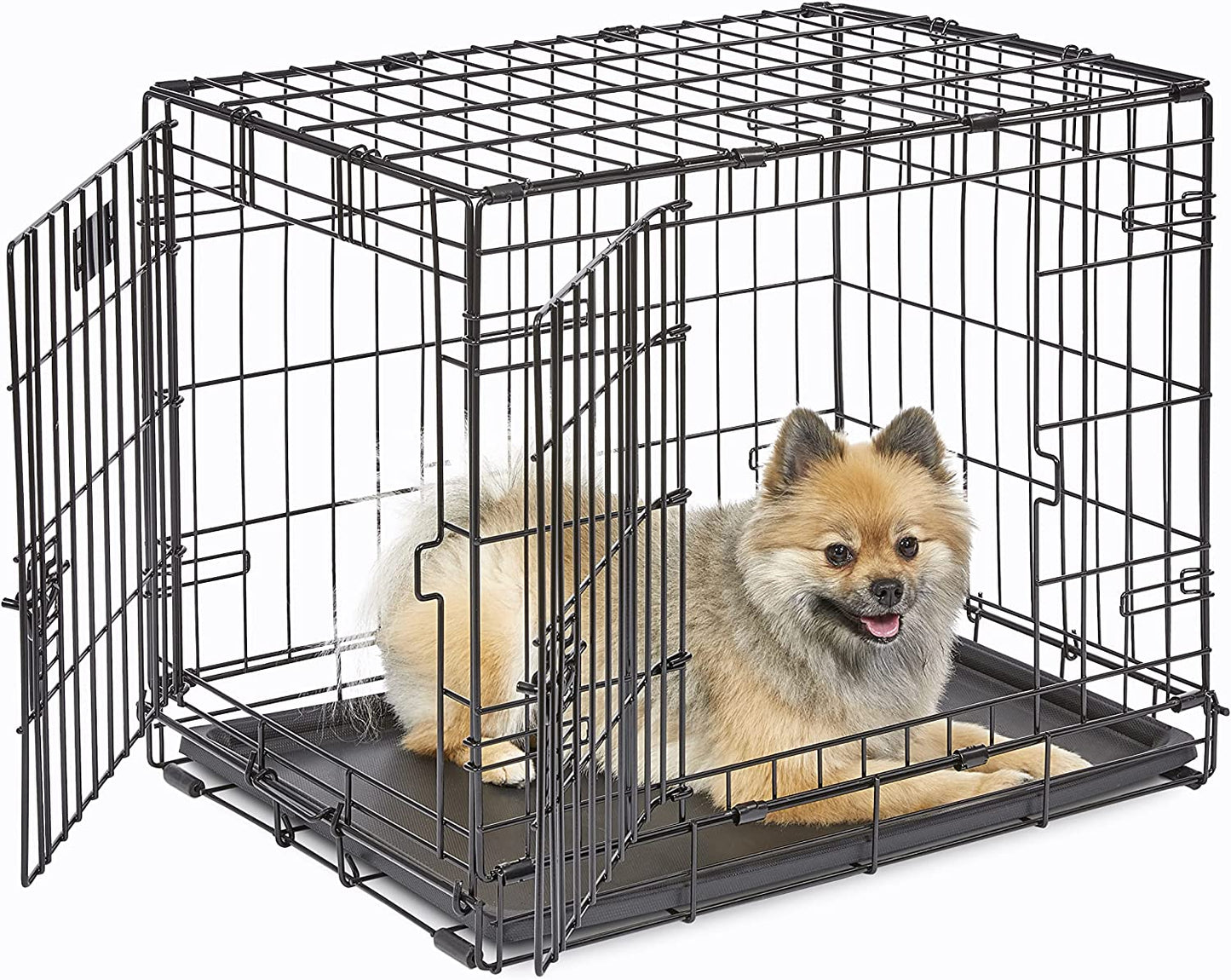 24-Inch Two-Door Icrate Folding Dog Crate with Divider Panel, Leak-Proof Tray & Secure Latches – Metal Wire Kennel for Small Breeds – Portable, Durable & Easy to Assemble