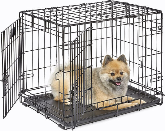 24-Inch Two-Door Icrate Folding Dog Crate with Divider Panel, Leak-Proof Tray & Secure Latches – Metal Wire Kennel for Small Breeds – Portable, Durable & Easy to Assemble