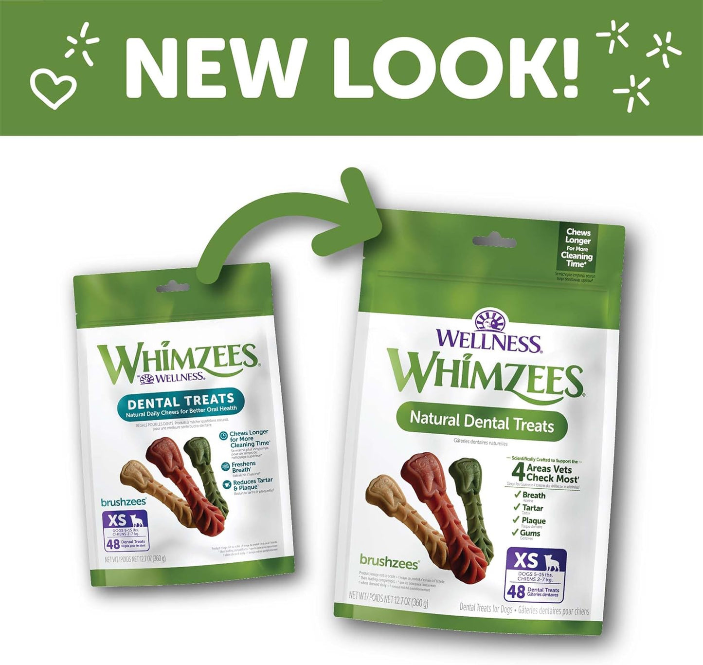 WHIMZEES Brushzees Dog Dental Treats, Natural Chews, Extra Small Size Stick, (48 Count)