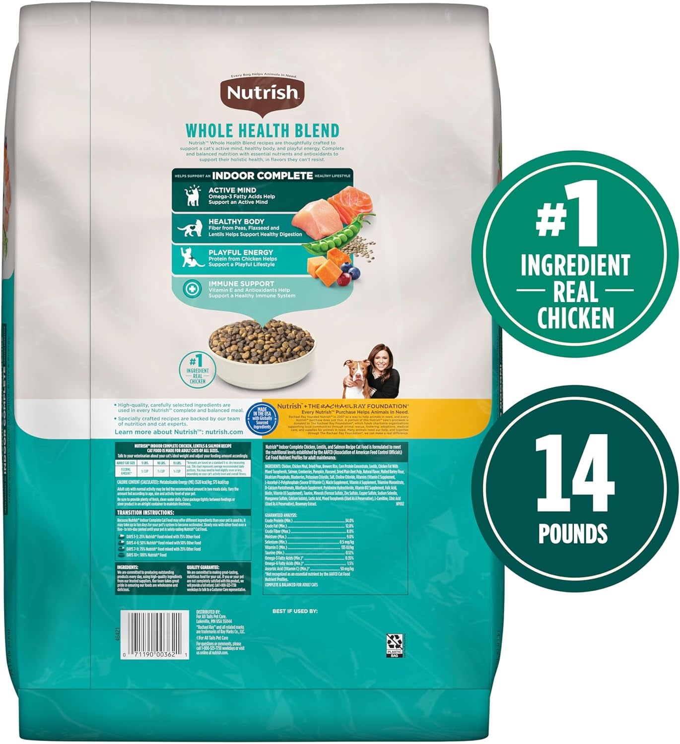 Indoor Complete Premium Natural Dry Cat Food, Chicken with Lentils & Salmon Recipe, 14 Pounds (Packaging May Vary)