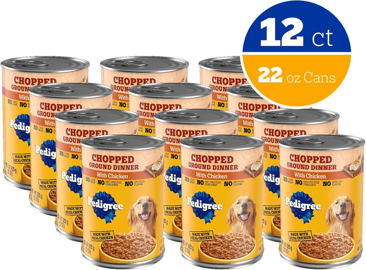 Chopped Ground Dinner Adult Canned Soft Wet Dog Food Chicken Flavor, 22 Oz. Cans (12 Count, Pack of 1)