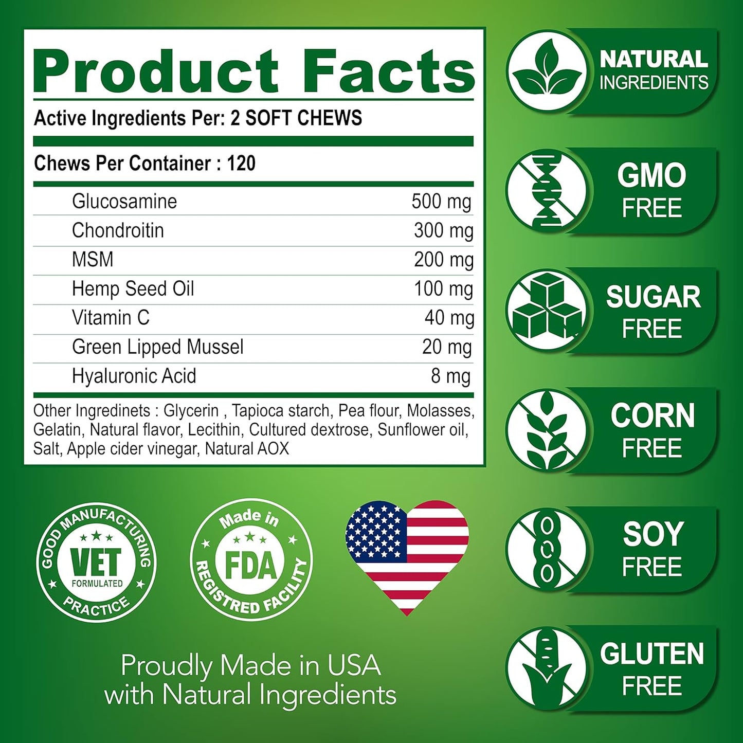 Glucosamine for Dogs - Hip and Joint Supplement for Dogs - Glucosamine Chondroitin - Joint Pain Relief Pills - MSM - Advanced Health Support Supplement - 120 Mobility Chews - Made in USA