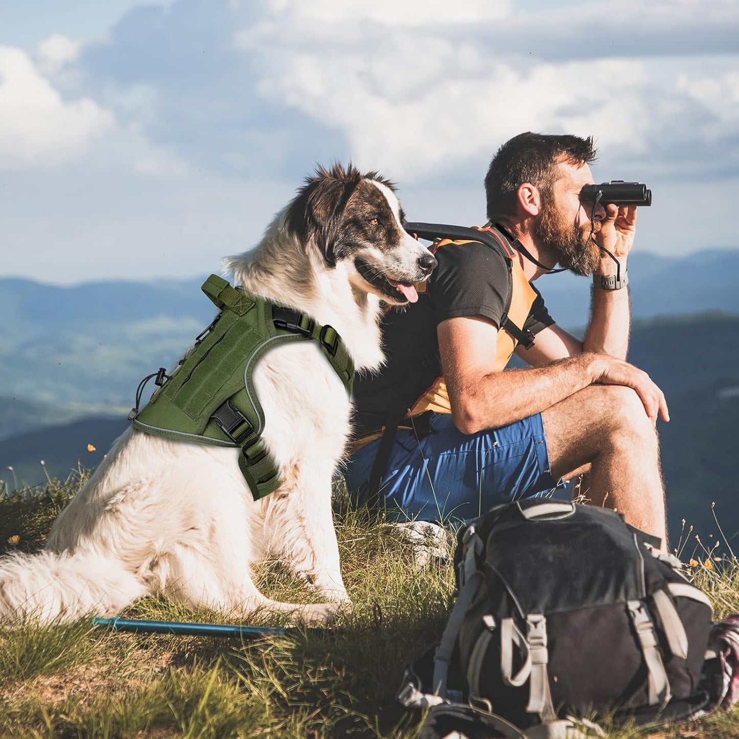 Tactical Dog Harness for Large Dogs, Heavy Duty No Pull Dog Harness with Handle, Adjustable Reflective Military K9 German Shepherd Big Size Dog Vest for Walking, Training, Hunting, Green (L)