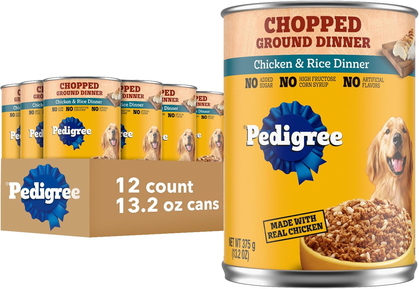Chopped Ground Dinner Adult Canned Soft Wet Dog Food, Chicken & Rice Flavor, 13.2 Oz. Cans (12 Count, Pack of 1)