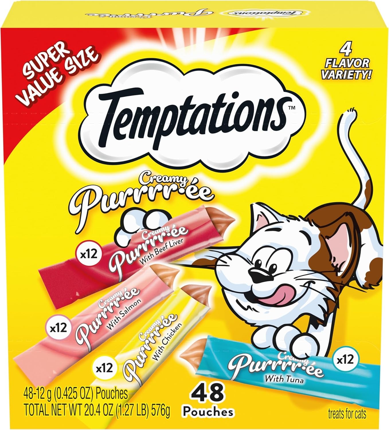 Creamy Puree Variety Pack of Lickable Cat Treats, 0.42 Oz. Tubes, 48 Count